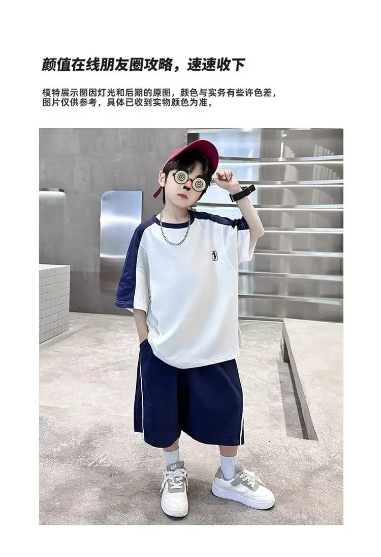 Boys 2025 Thin Sports T-Shirt Shorts Set White Blue — feature 5