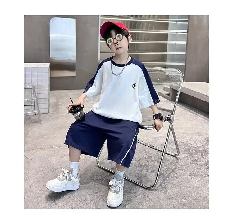 Boys 2025 Thin Sports T-Shirt Shorts Set White Blue — feature 7