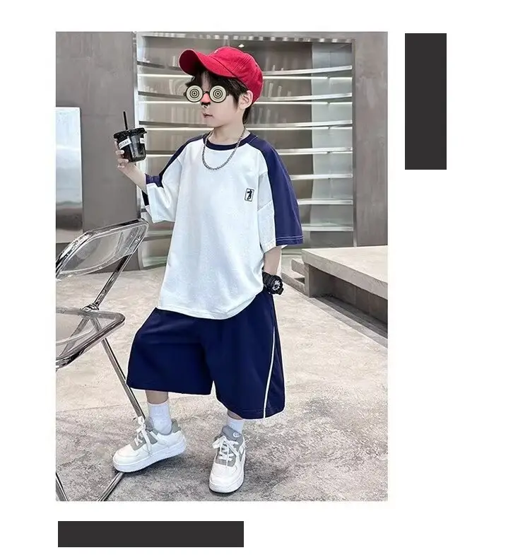 Boys 2025 Thin Sports T-Shirt Shorts Set White Blue — feature 9
