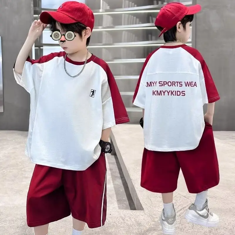 Boys 2025 Thin Sports T-Shirt Shorts Set White Blue - Image 2