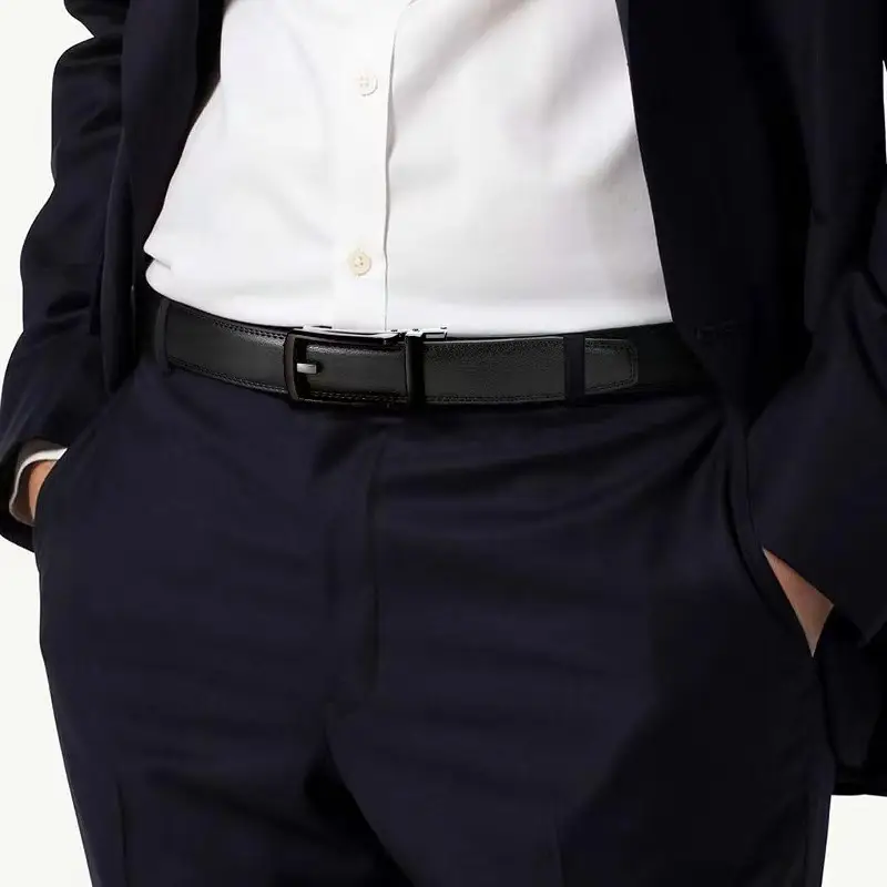 Men's Black Cowhide Belt with Gold Buckle — feature 2