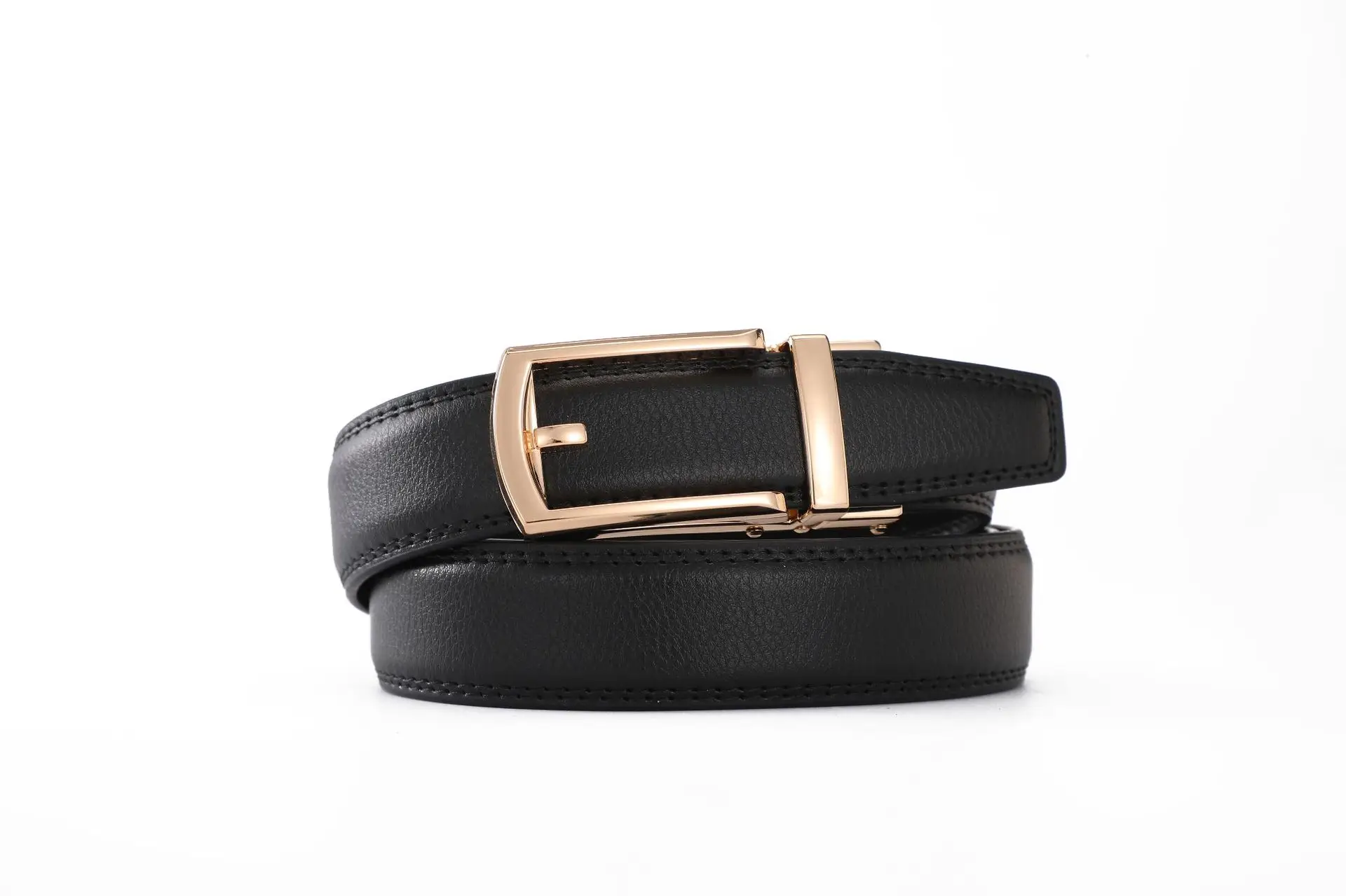 Men's Black Cowhide Belt with Gold Buckle — feature 6