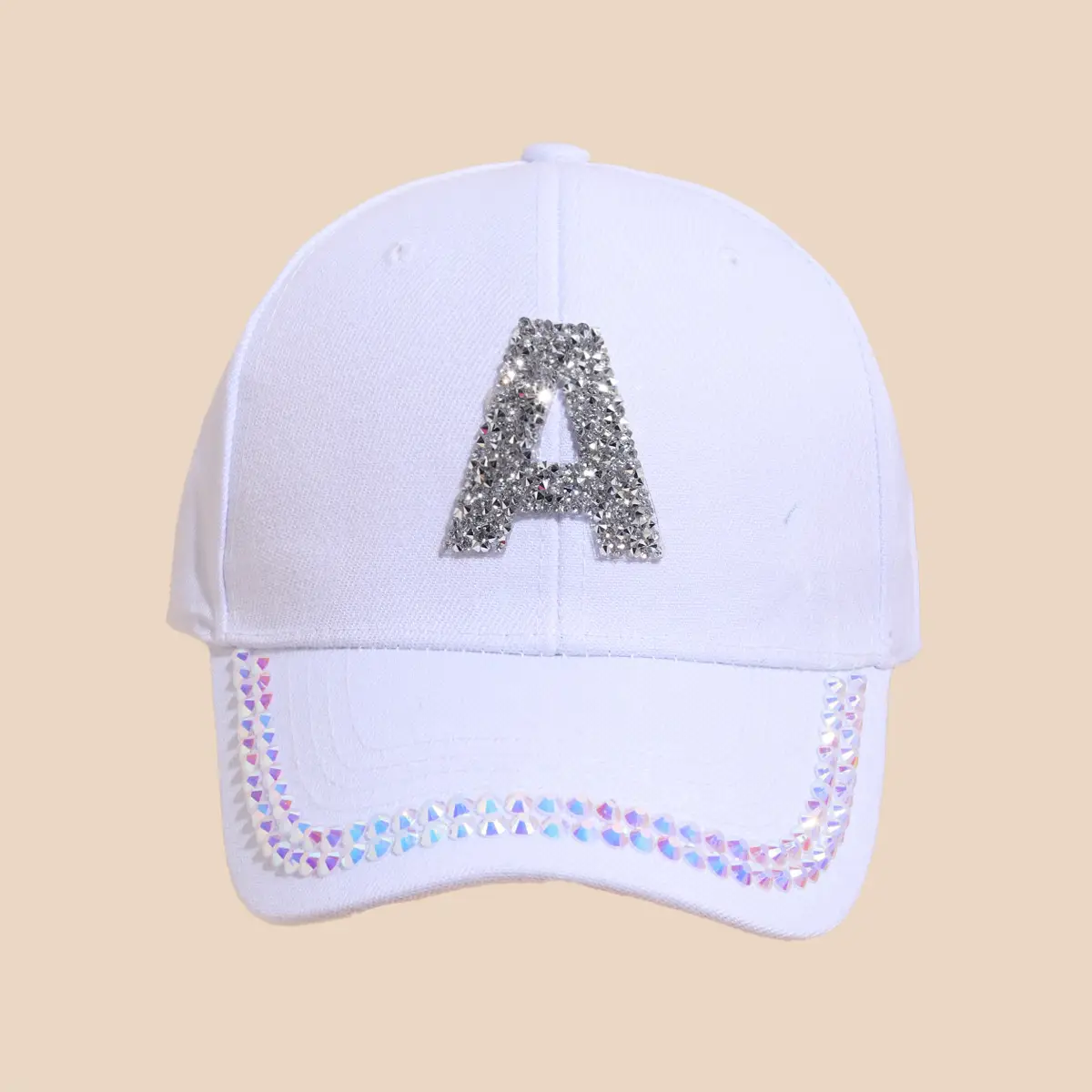 Women's White Rhinestone Cap with 'A' Design - Image 31