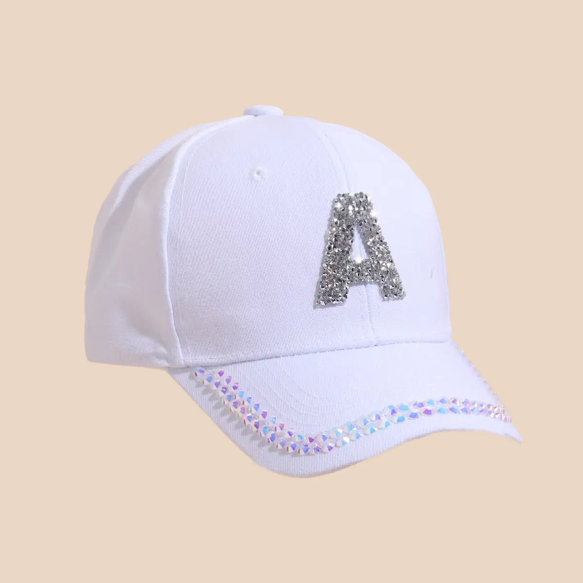 Women's White Rhinestone Cap with 'A' Design — feature 1