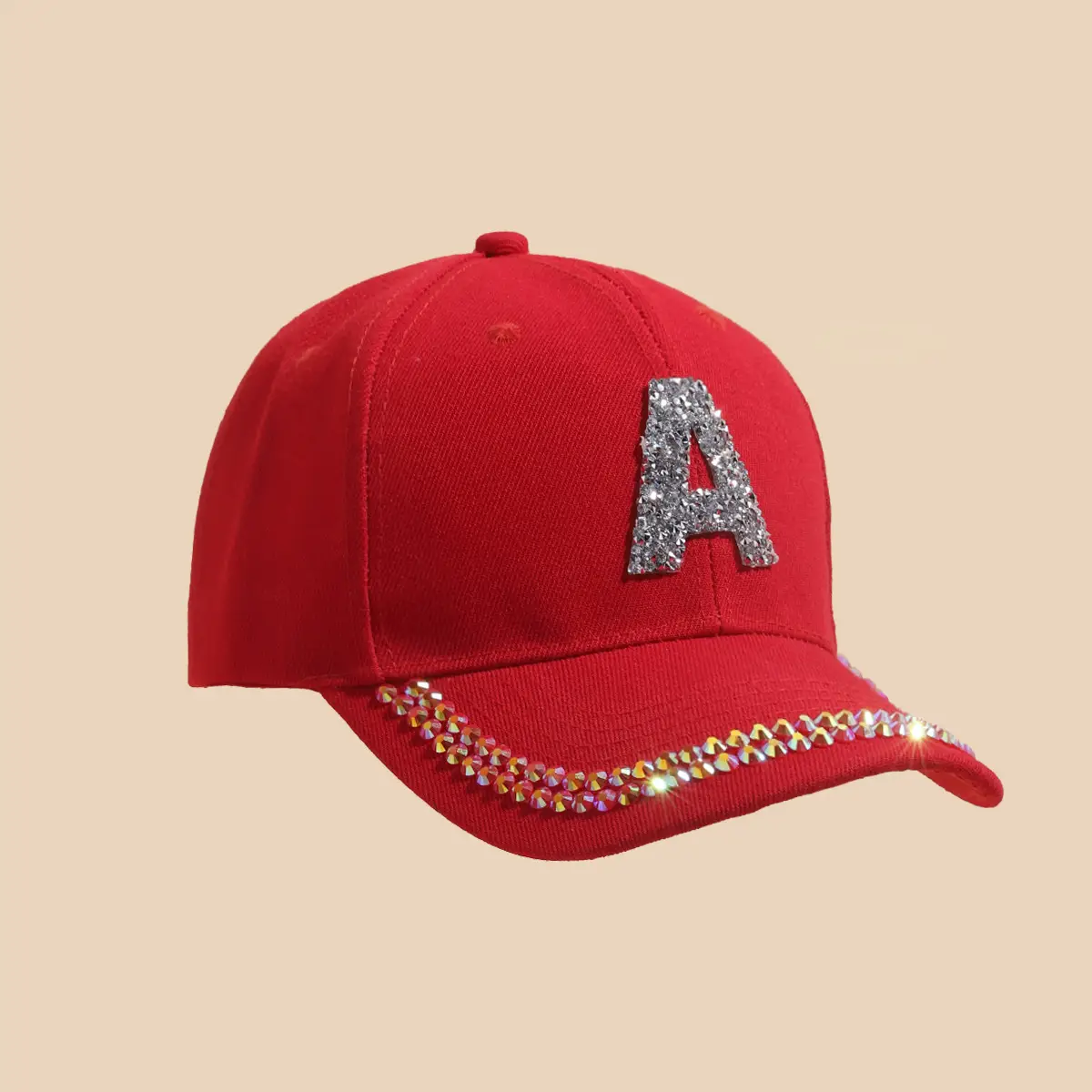 Women's White Rhinestone Cap with 'A' Design — feature 10