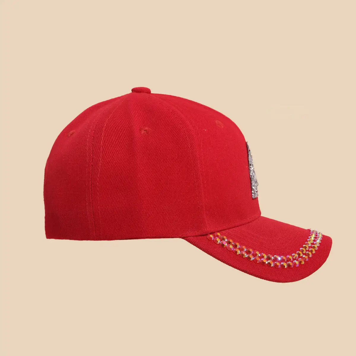 Women's White Rhinestone Cap with 'A' Design — feature 12