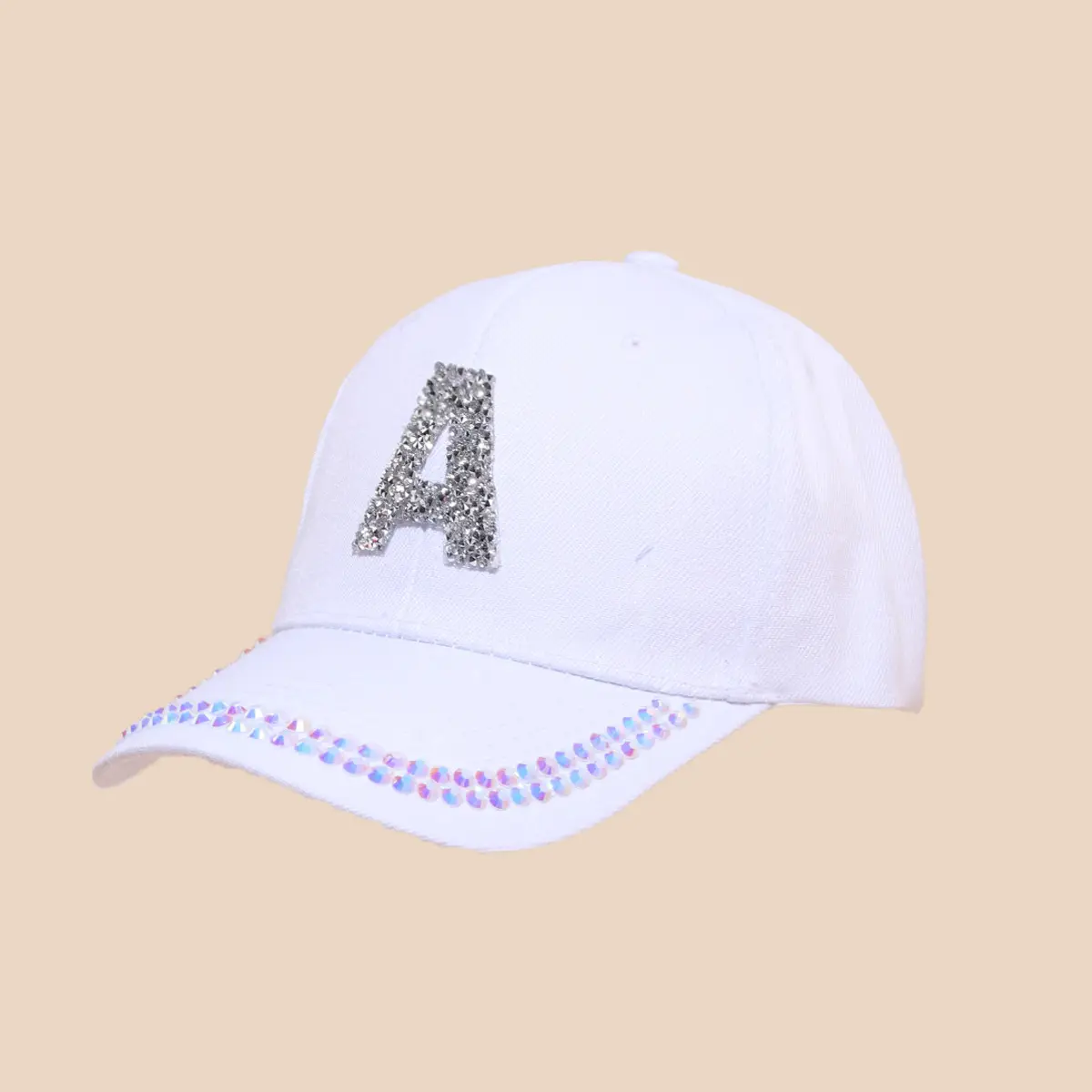 Women's White Rhinestone Cap with 'A' Design — feature 2