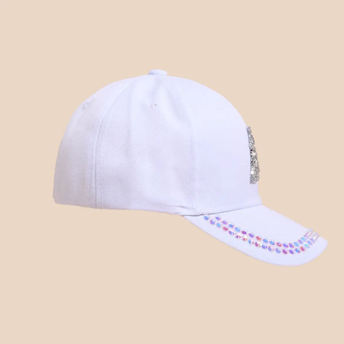 Women's White Rhinestone Cap with 'A' Design — feature 3