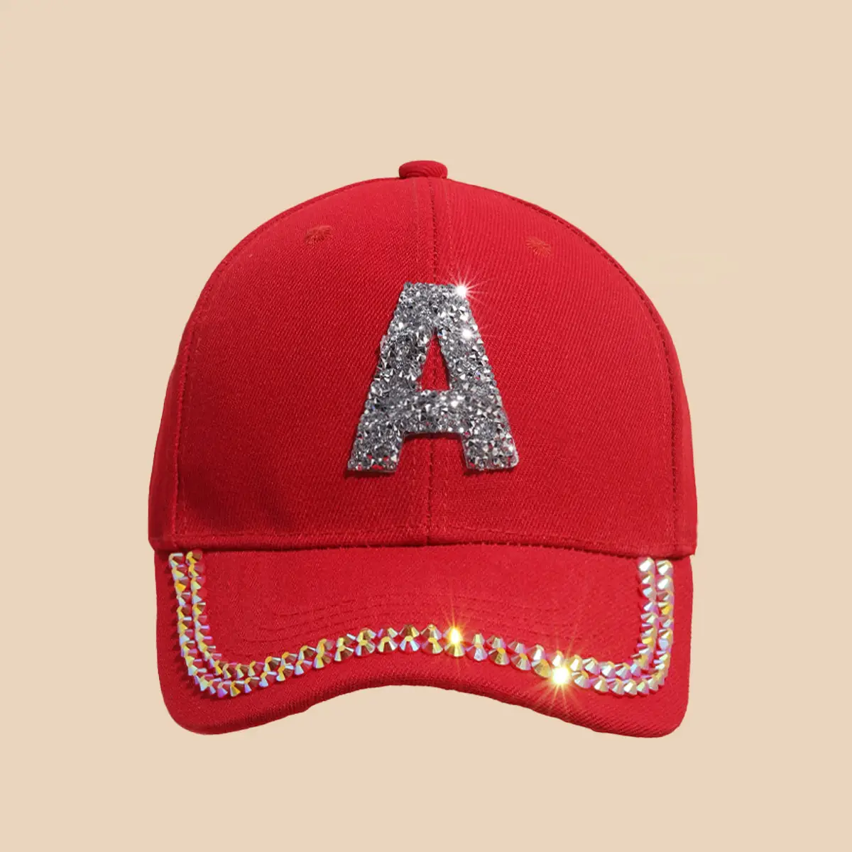 Women's White Rhinestone Cap with 'A' Design — feature 34