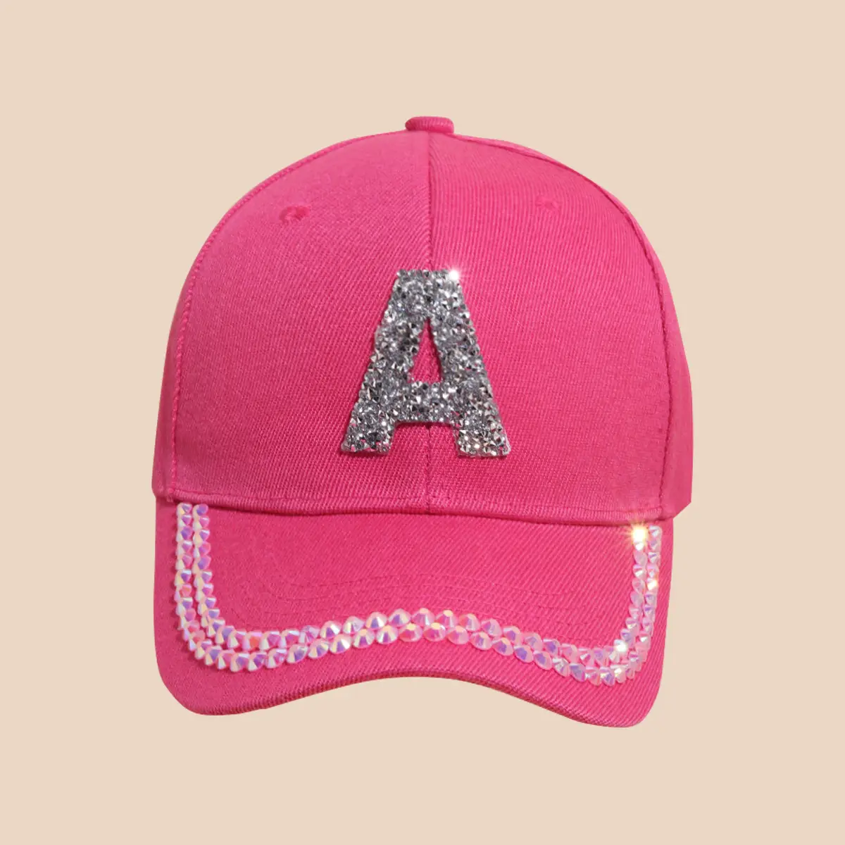 Women's White Rhinestone Cap with 'A' Design — feature 4