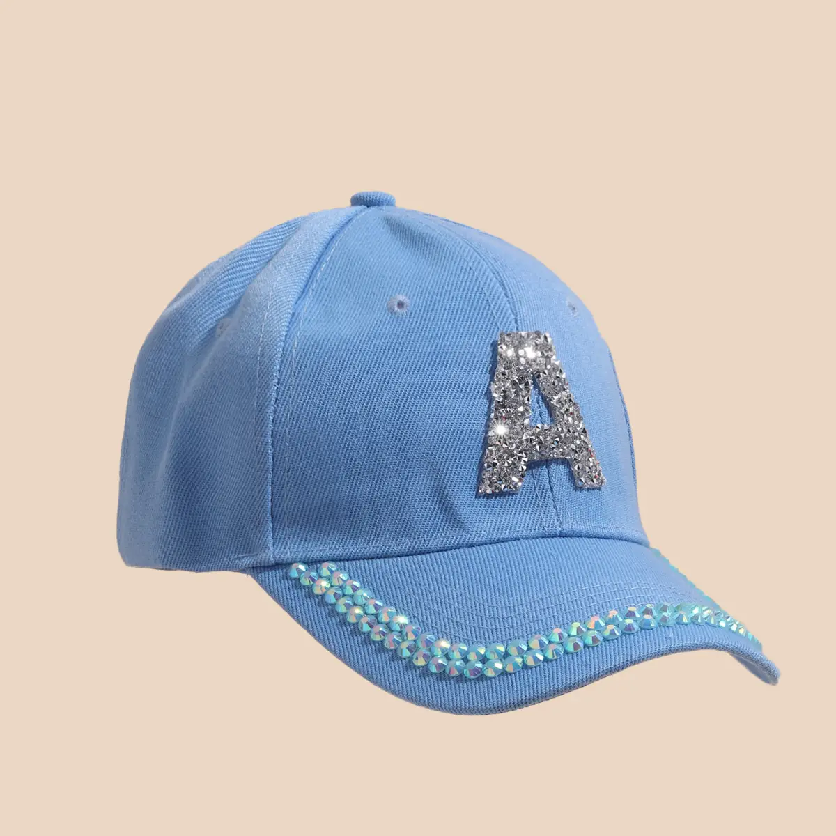 Women's White Rhinestone Cap with 'A' Design — feature 7