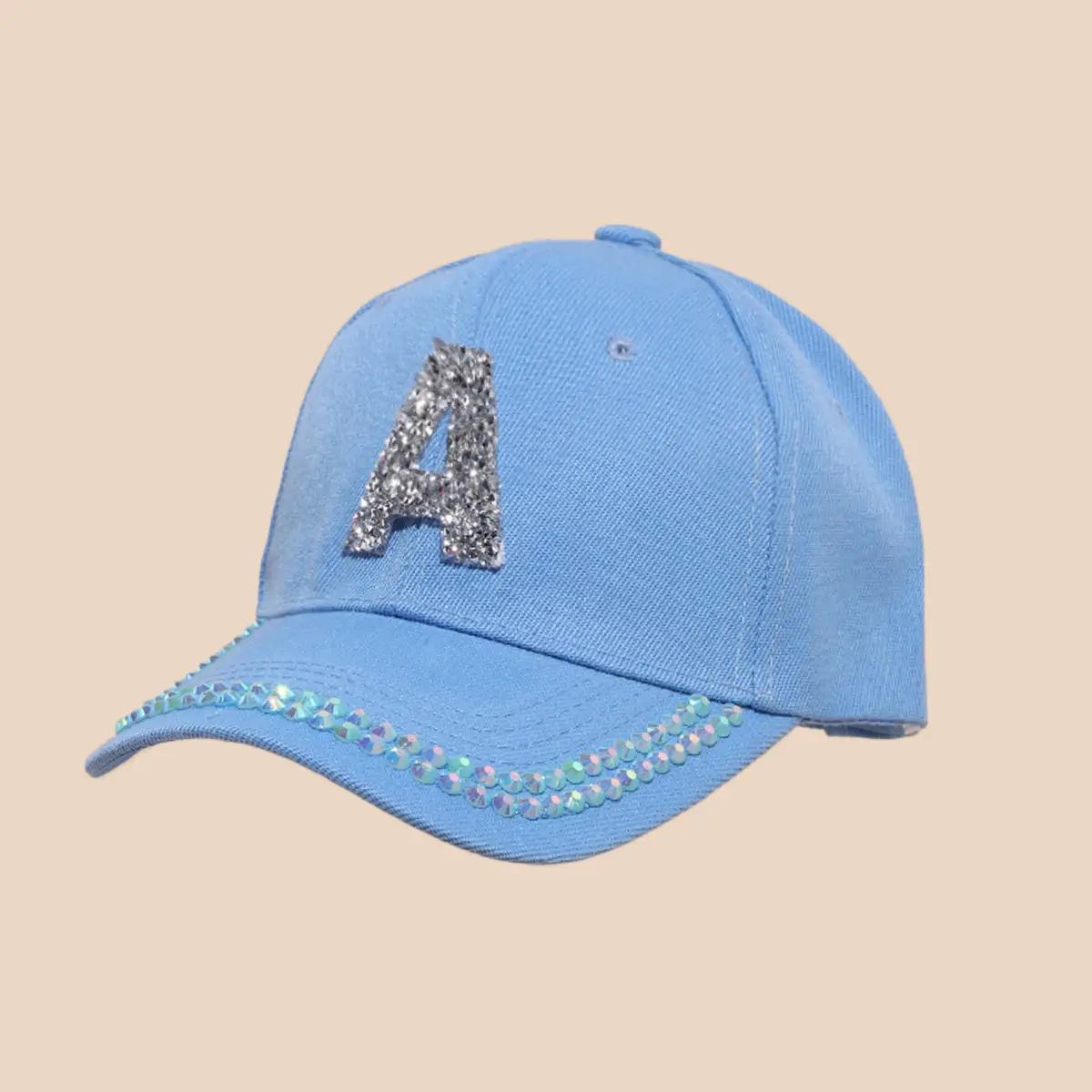 Women's White Rhinestone Cap with 'A' Design — feature 8
