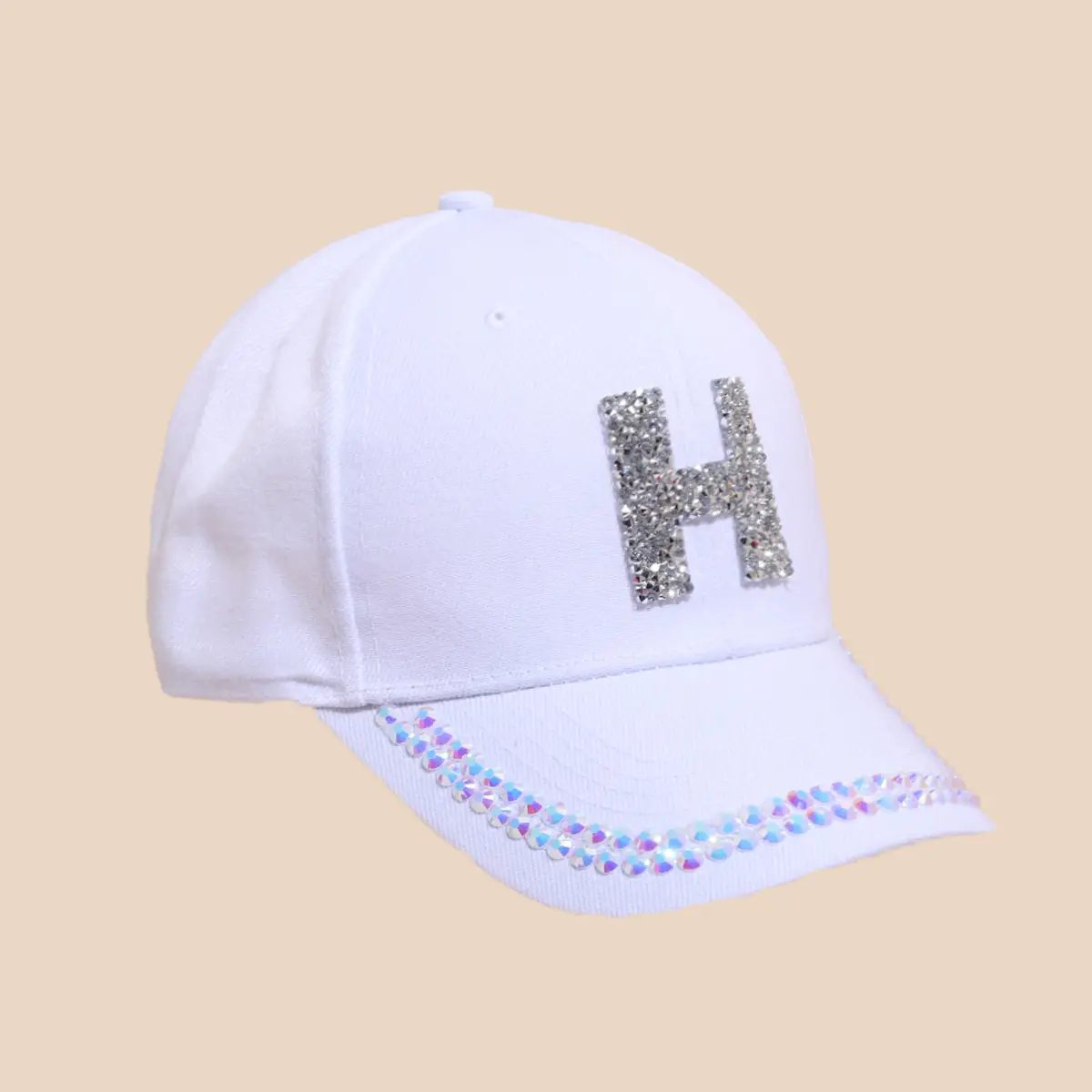 Women's White Rhinestone Cap with 'A' Design - Image 2