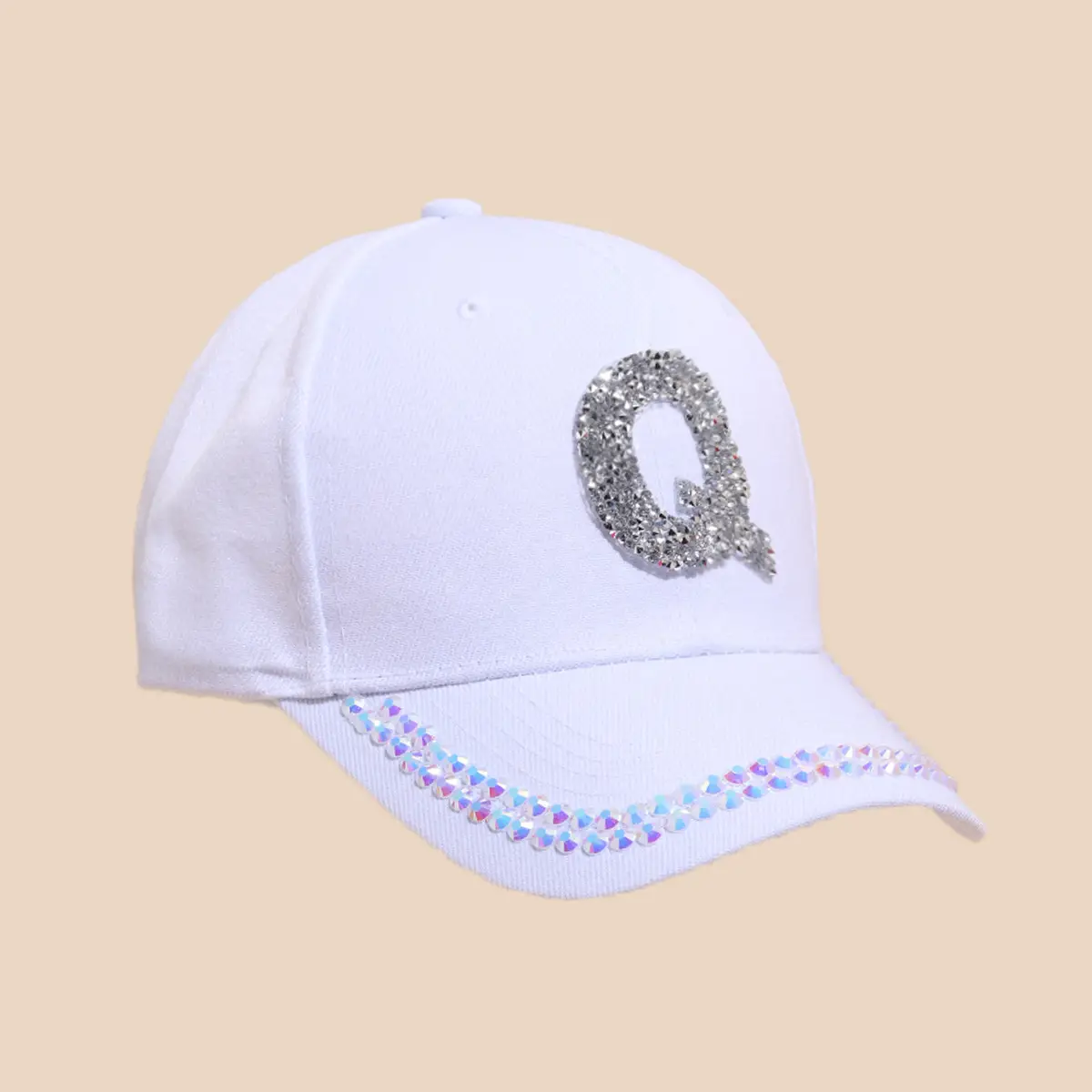 Women's White Rhinestone Cap with 'A' Design - Image 3
