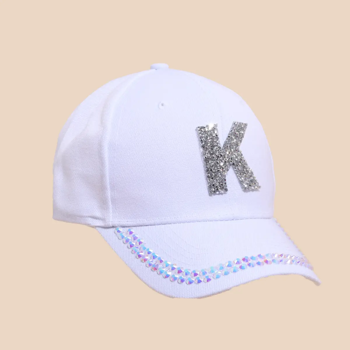 Women's White Rhinestone Cap with 'A' Design - Image 4