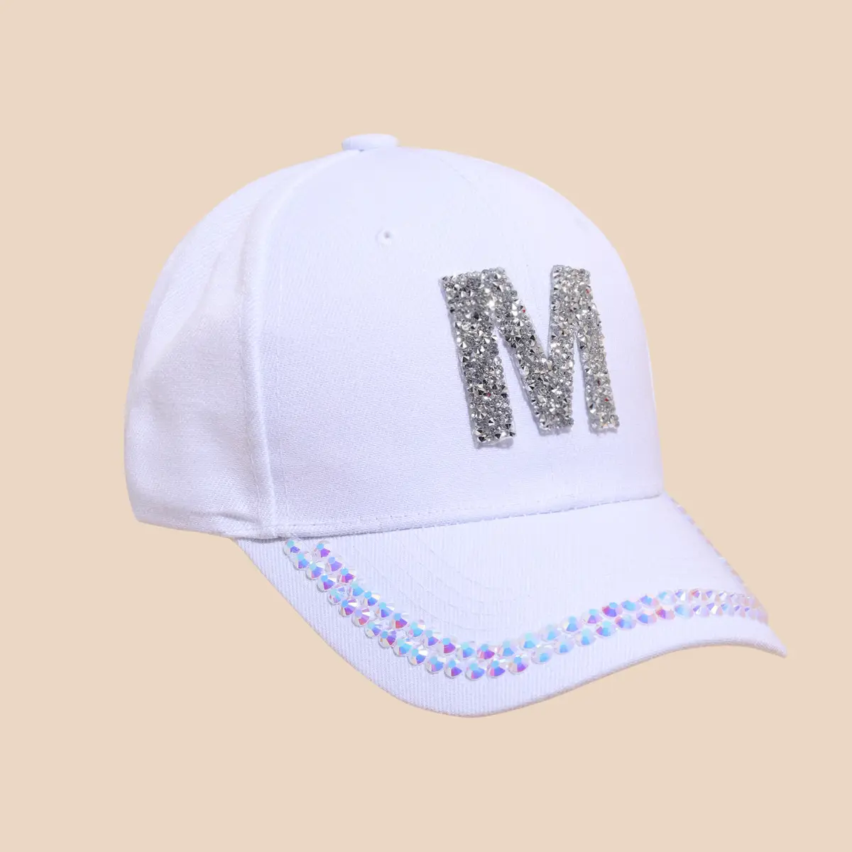 Women's White Rhinestone Cap with 'A' Design - Image 5