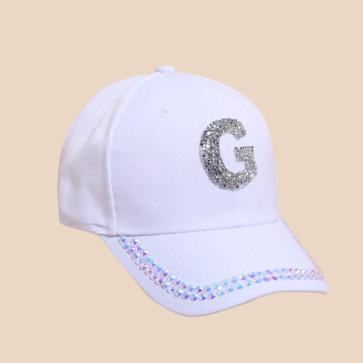 Women's White Rhinestone Cap with 'A' Design - Image 6