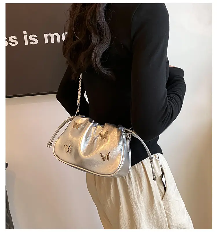 Silver Butterfly Drawstring Bucket Bag for Women — feature 10