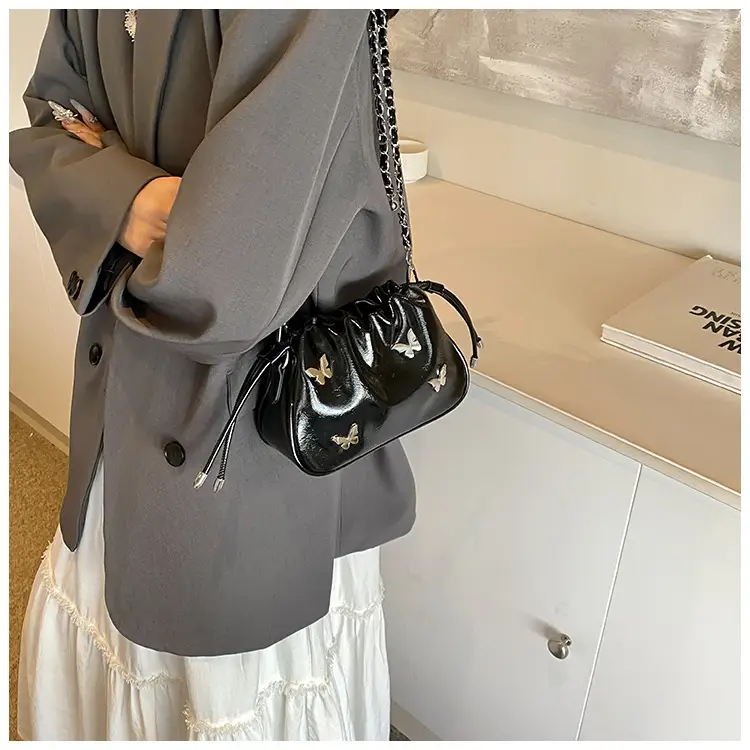 Silver Butterfly Drawstring Bucket Bag for Women — feature 16