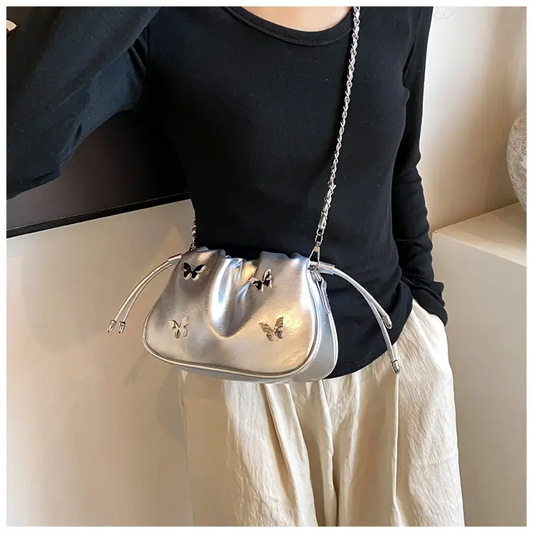 Silver Butterfly Drawstring Bucket Bag for Women — feature 21
