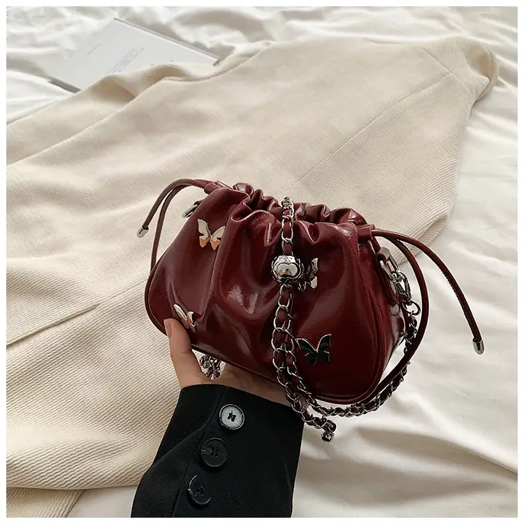 Silver Butterfly Drawstring Bucket Bag for Women — feature 30