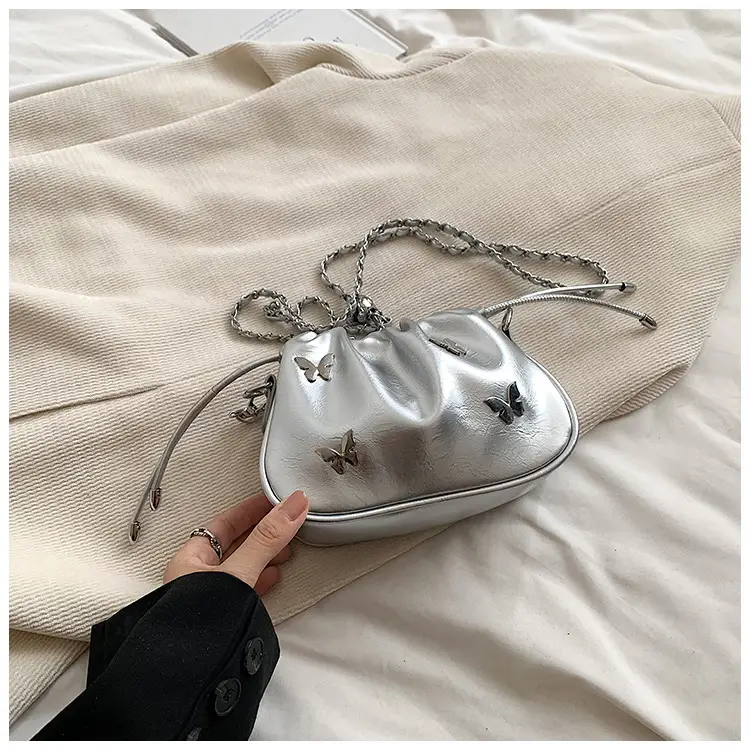 Silver Butterfly Drawstring Bucket Bag for Women — feature 34