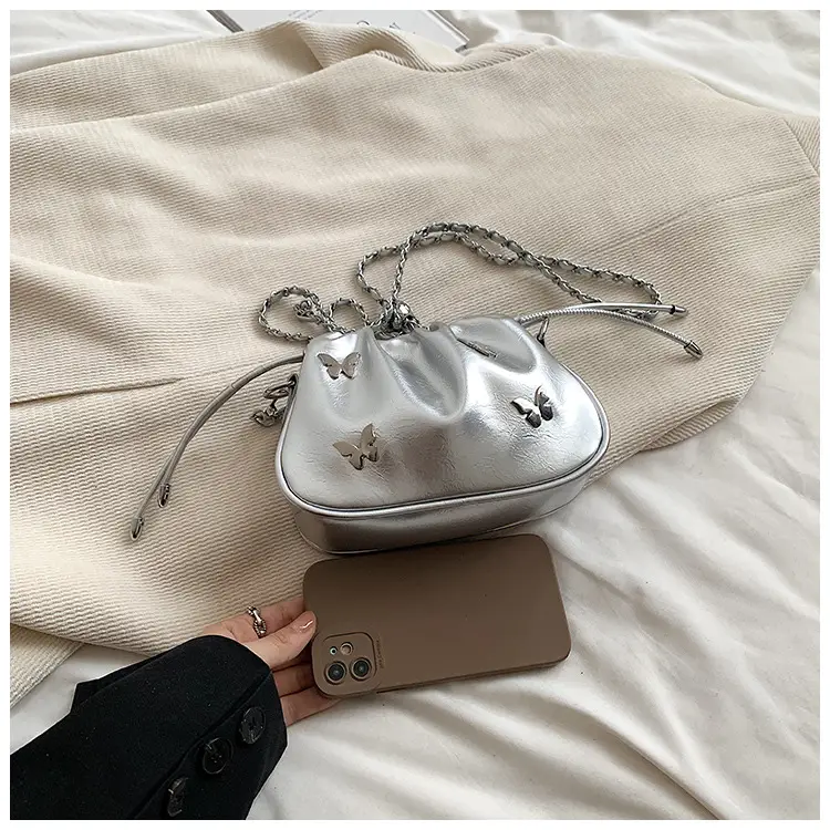 Silver Butterfly Drawstring Bucket Bag for Women — feature 35