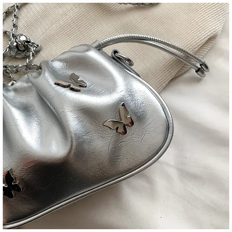 Silver Butterfly Drawstring Bucket Bag for Women — feature 36