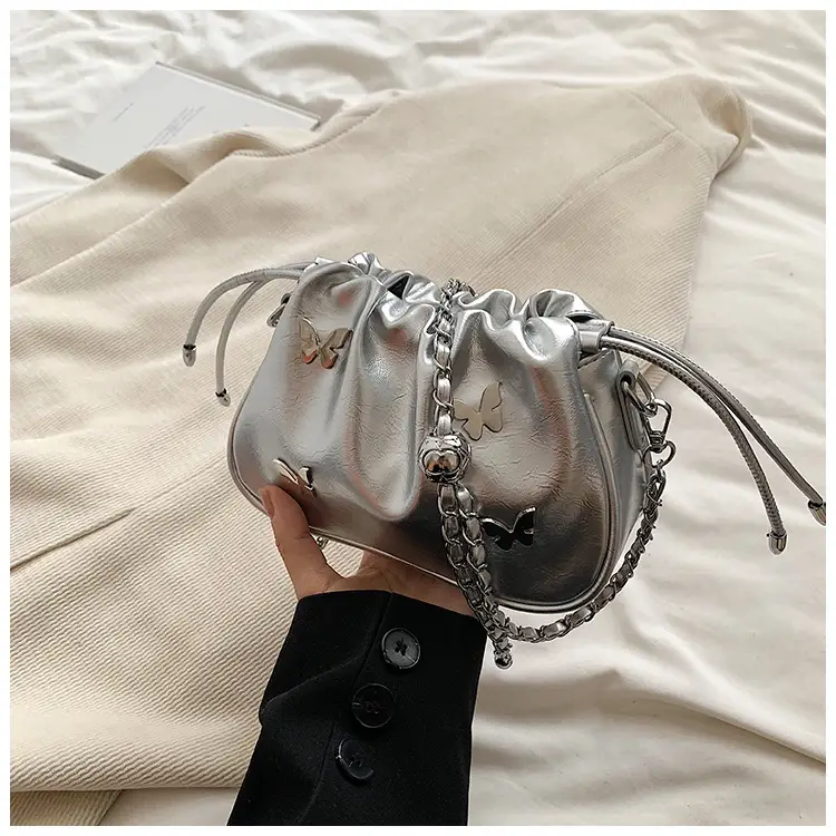 Silver Butterfly Drawstring Bucket Bag for Women — feature 44