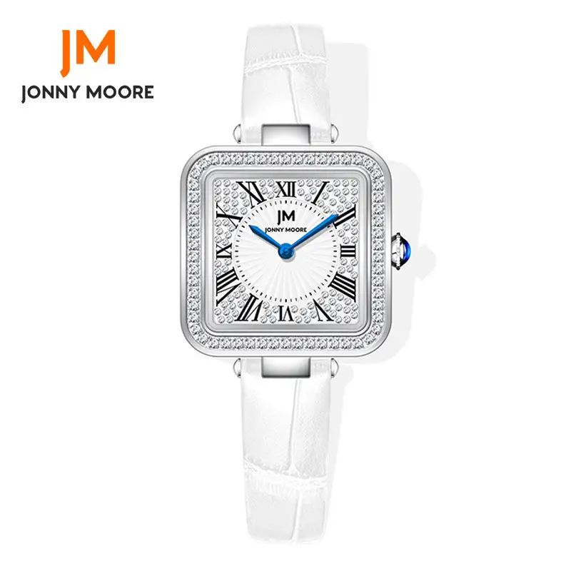 Women's Square Diamond Watch with White Strap