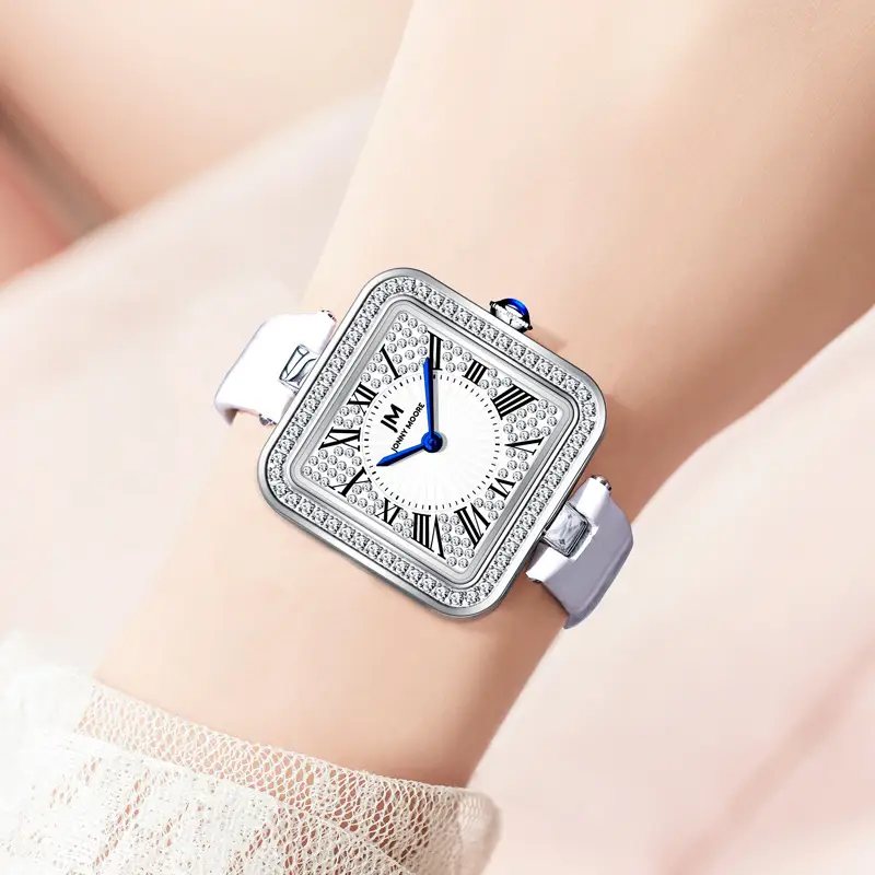 Women's Square Diamond Watch with White Strap