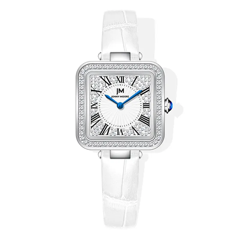 Women's Square Diamond Watch with White Strap