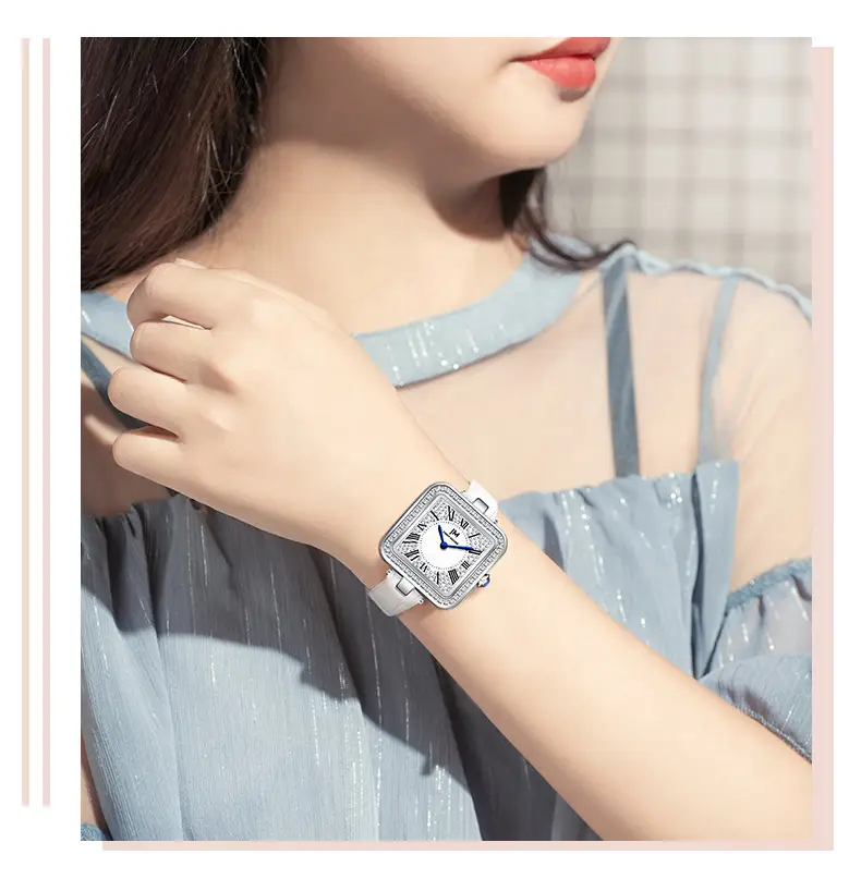Women's Square Diamond Watch with White Strap — feature 10