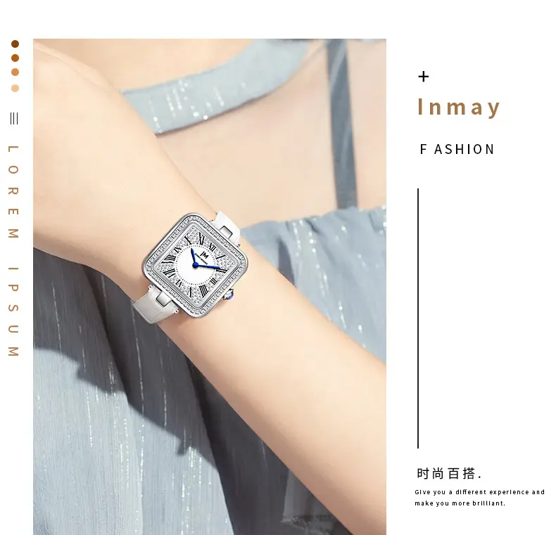 Women's Square Diamond Watch with White Strap — feature 4