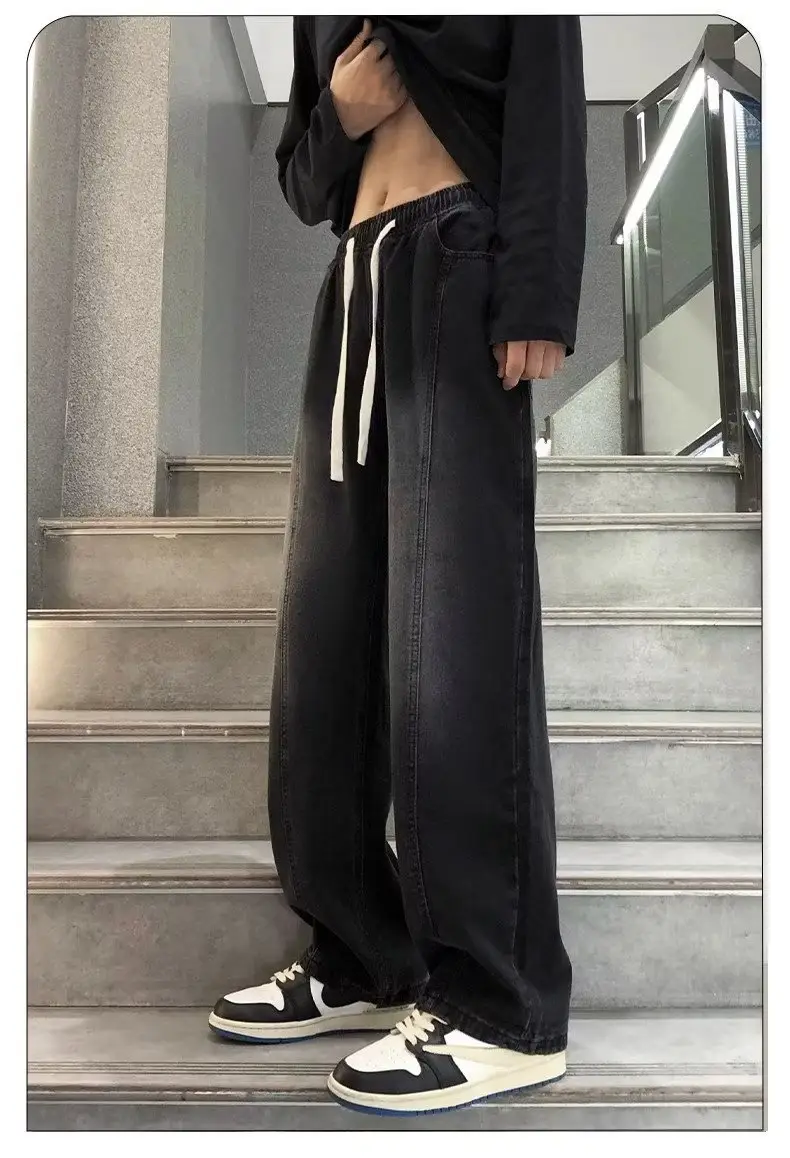 Men's Wide Leg Straight Cut Jeans 2024 Spring Autumn — feature 5