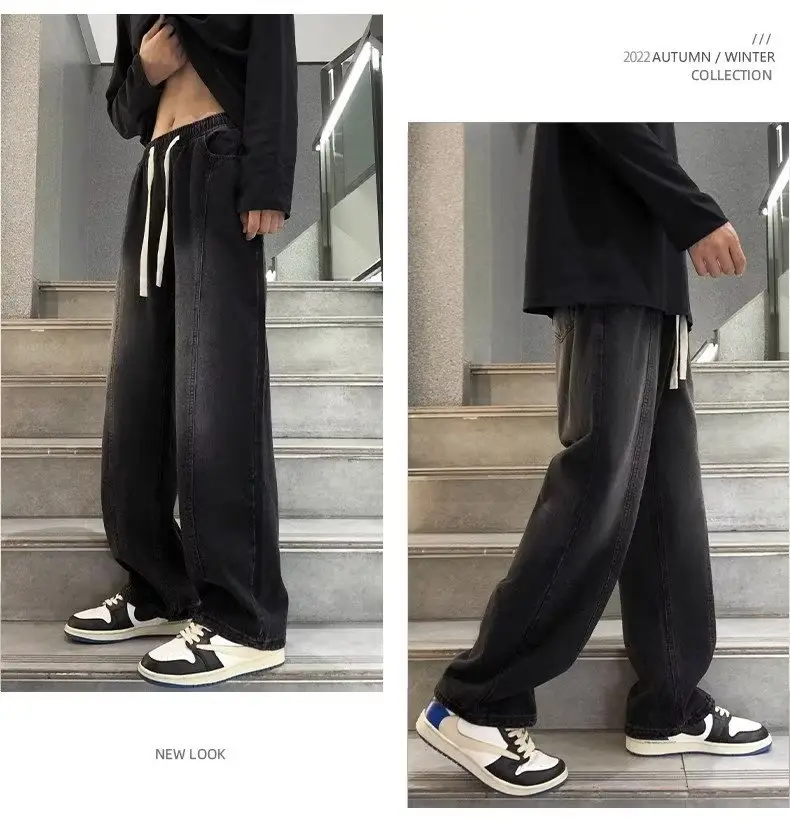 Men's Wide Leg Straight Cut Jeans 2024 Spring Autumn — feature 7
