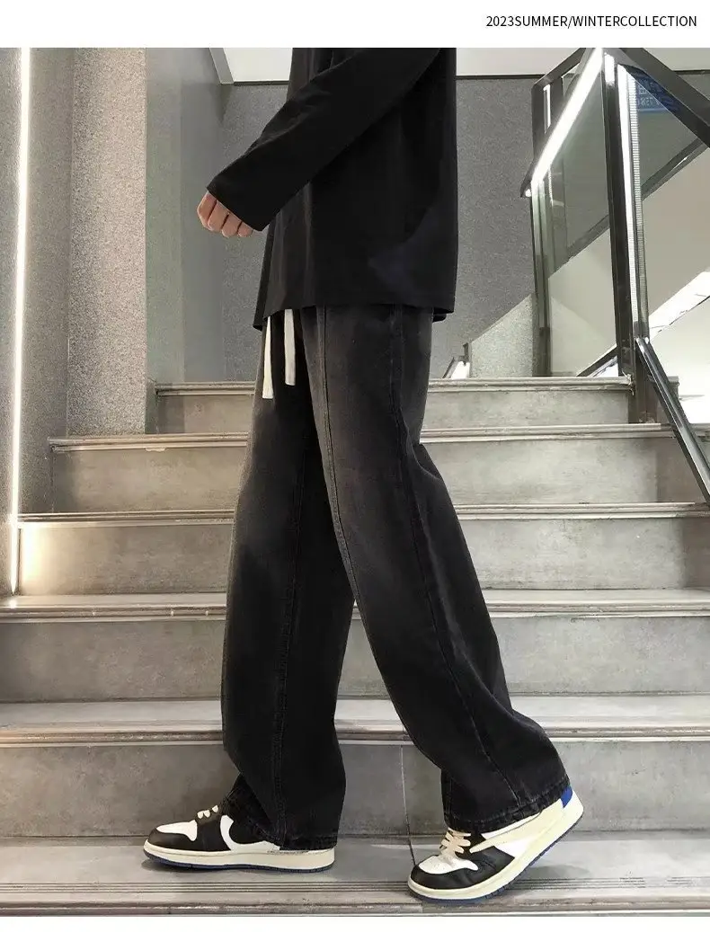 Men's Wide Leg Straight Cut Jeans 2024 Spring Autumn — feature 8