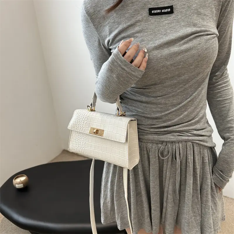 Trendy White Croc Texture Shoulder Bag for Women - Image 6