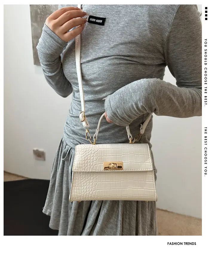 Trendy White Croc Texture Shoulder Bag for Women — feature 1