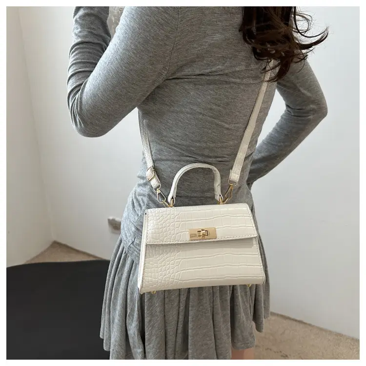 Trendy White Croc Texture Shoulder Bag for Women — feature 10