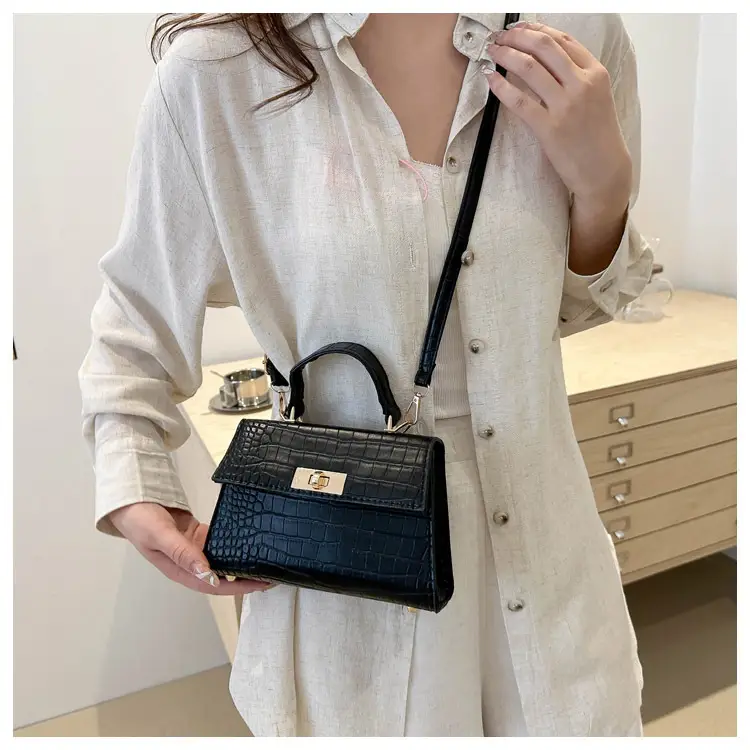 Trendy White Croc Texture Shoulder Bag for Women — feature 21