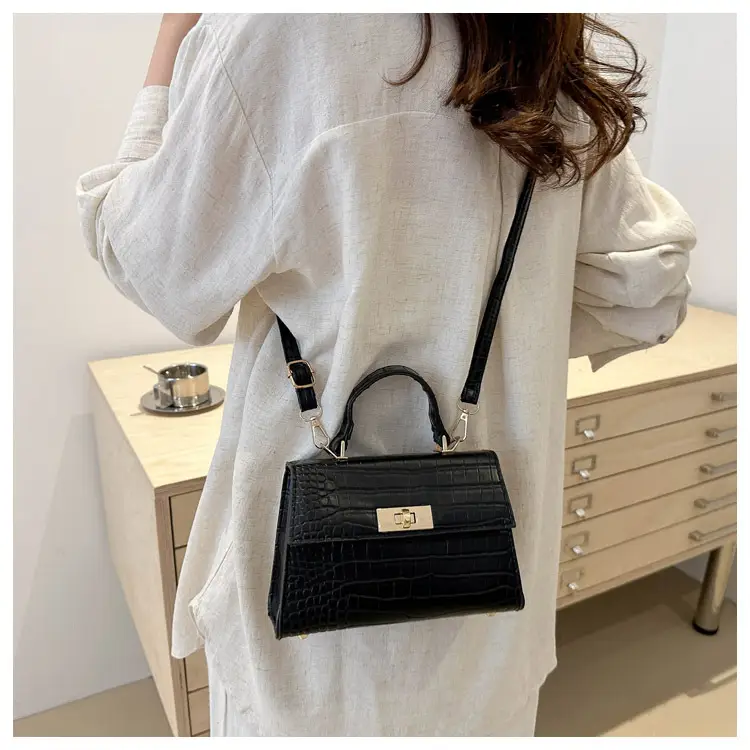 Trendy White Croc Texture Shoulder Bag for Women — feature 22