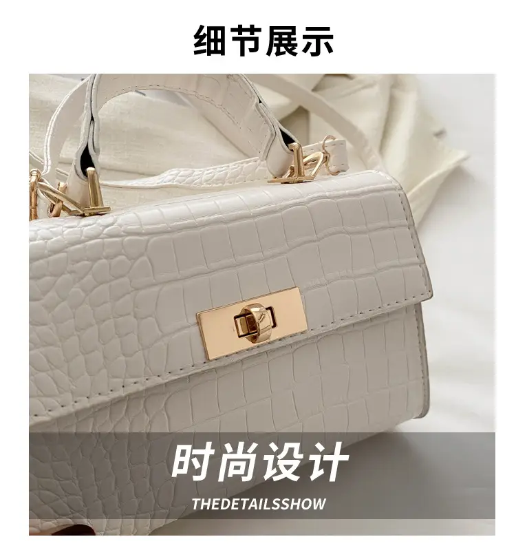 Trendy White Croc Texture Shoulder Bag for Women — feature 3