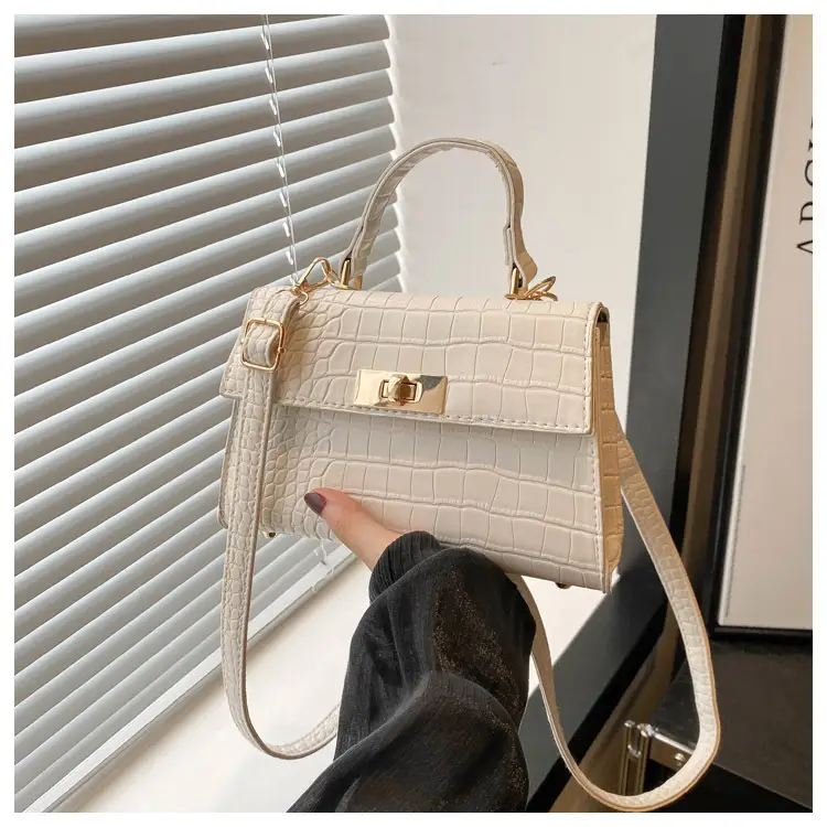 Trendy White Croc Texture Shoulder Bag for Women — feature 30