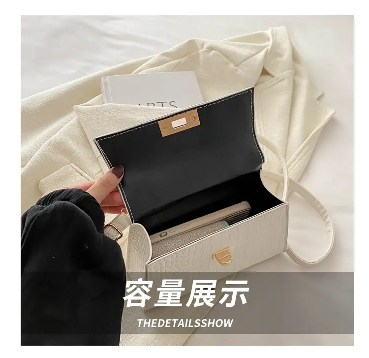 Trendy White Croc Texture Shoulder Bag for Women — feature 6