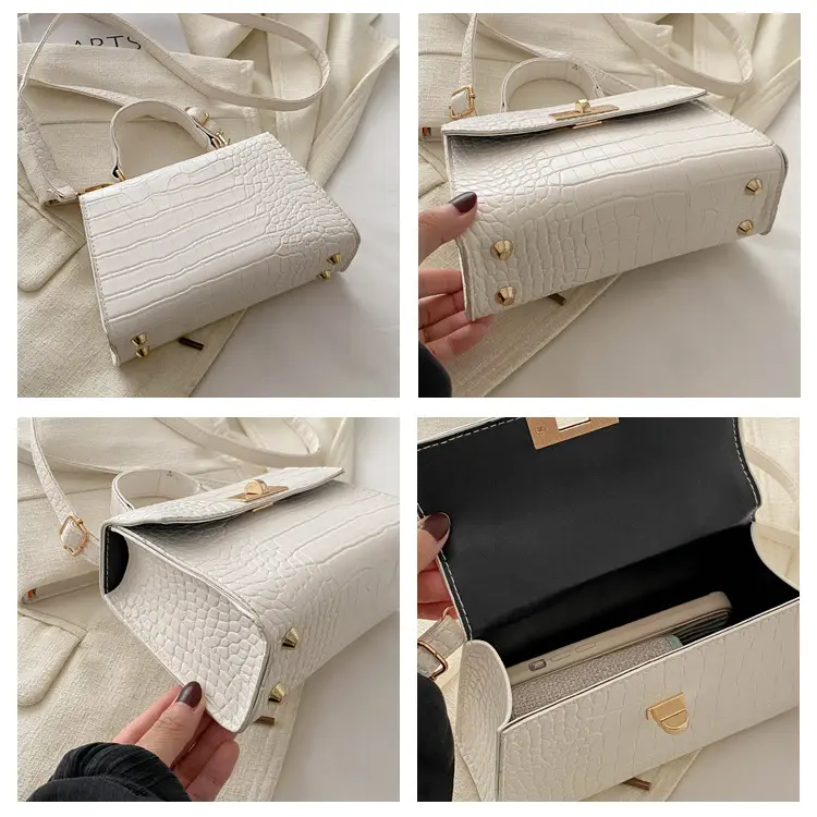 Trendy White Croc Texture Shoulder Bag for Women — feature 7