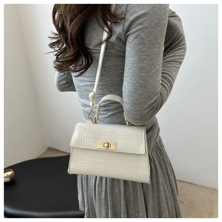Trendy White Croc Texture Shoulder Bag for Women — feature 9