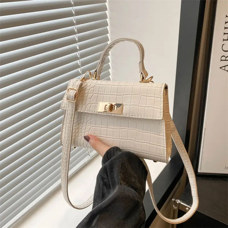 Trendy White Croc Texture Shoulder Bag for Women - Image 2