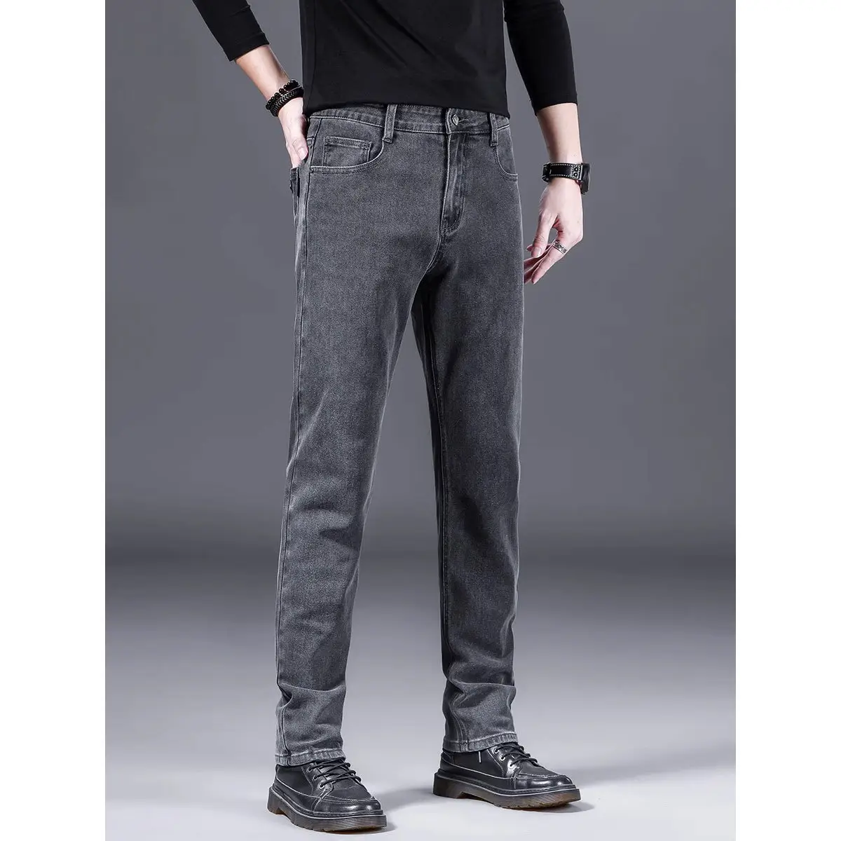Men Slim Straight Leg Jeans Winter 2026 Grey - Image 7