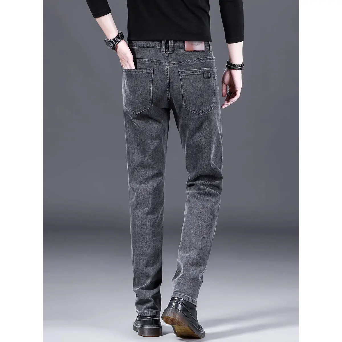 Men Slim Straight Leg Jeans Winter 2026 Grey - Image 8